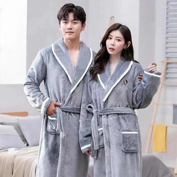 Vêtements de nuit pour hommes Flanelle Nightwear Kimono Peignoir Robe avec poche Lâche Coral Fleece Home Wear Automne Hiver Couple Robe Lounge