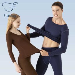 Vêtements de nuit pour hommes Flarixa Nouveau ponçage double face Sous-vêtements thermiques Ensemble sans couture Vêtements d'automne Long Johns pour femmes Chaud Hiver Thermo Lingerie T221017