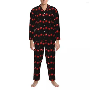 Heren nachtkleding Vers Fruit Print Pyjama Set Herfst Rode Zoete Kersen Kawaii Thuis Mannelijke Tweedelige Losse Oversized Ontwerp Nachtkleding Cadeau