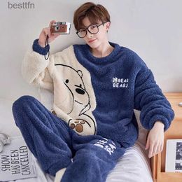 Nachtkleding voor heren FUNISHI koraalfleece pyjamaset heren nachtkleding winterpyjama plus maat 4XL flanel losse versie Inspirerende pullover nachtjaponL231011