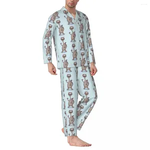 Vêtements de nuit pour hommes Pyjamas de furet drôle Ensemble de dessin animé imprimé animal unisexe manches longues esthétique loisirs deux pièces costume à la maison plus taille