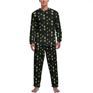 Vêtements de nuit pour hommes Funny Frog Pyjamas Automne Cute Cartoon Forgs Lovers Night Slpwear Male Two Piece Graphic Long Slve Warm Pyjama Sets