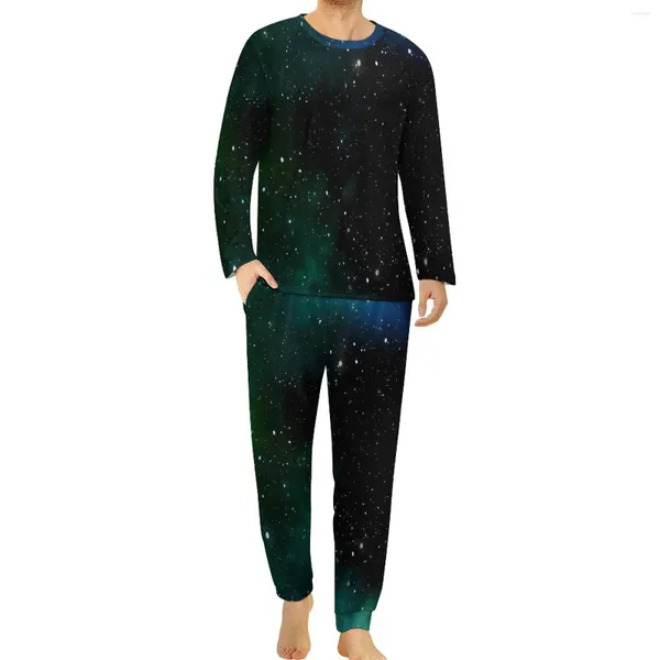 Vêtements de nuit pour hommes Galaxy Nebula Pyjamas Mâle Stars Imprimer Rétro Accueil Costume Automne Manches Longues 2 Pièces Modèle De Sommeil Pyjama Ensembles Grande Taille