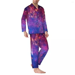 Ropa de dormir para hombres Galaxy Sky Print Pijamas Conjunto Primavera Colorido Vía Láctea Habitación cálida Hombres Dos piezas Vintage Gráfico de gran tamaño Ropa de dormir