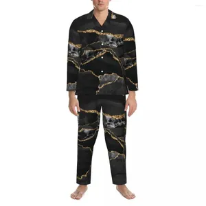 Heren nachtkleding glitter marmeren pyjama set lente zwart en goud knikkers vrije tijd man 2-delig casual oversized aangepaste nachtkleding cadeau