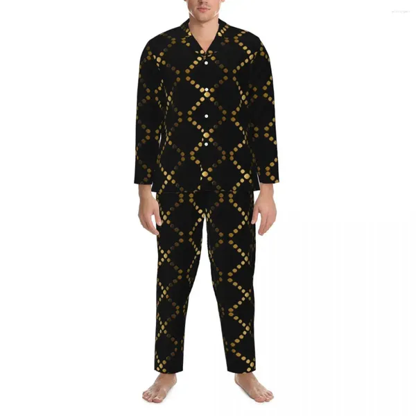 Men des vêtements de sommeil Gold Dot Pyjamas Man Cross Dots Imprime Sleep chaud automne 2 pièces décontractées de design oversize de conception décontractée