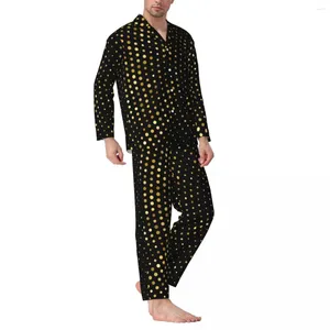 Vêtements de nuit pour hommes, pyjama à pois dorés, imprimé Vintage, Kawaii, vêtements de nuit, automne, 2 pièces, décontracté, surdimensionné, Design