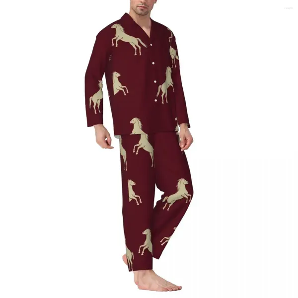 Ropa de dormir para hombres Conjuntos de pijamas de caballo dorado Otoño Animal Print Lindo Hogar Mujeres 2 piezas Casual Traje personalizado de gran tamaño Idea de regalo