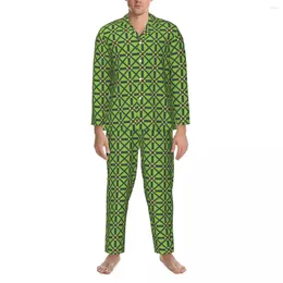 Voor heren Nachtkleding Groen Geoprint Pyjamasets Herfst Geblokt Zacht Dagelijks Paar 2-delig Vintage Oversized Nachtkleding Verjaardagscadeau