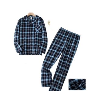 Heren slaapkleding Home Suits lange mouwen broek voor herfst en winter Pijama's flanel plaid ontwerp pyjama's 230202