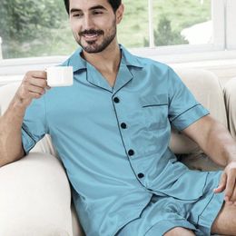 Vêtements de nuit pour hommes, ensemble pyjama en Satin, chemise courte, short, 2 pièces, vêtements de détente à boutons