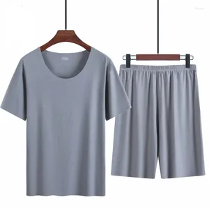 Mannen Nachtkleding Ijs Zijde Pyjama Mannen Pyjama Sets Zomer Homewear Pak O-hals Dunne Korte Mouw Sportkleding T-shirt Heren