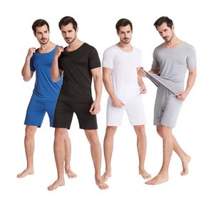 Vêtements de nuit pour hommes Vêtements de nuit en soie glacée Hommes Solides Hommes Ensembles de pyjama d'été Pijama Shorts avec chemise de grande taille Casual Confort Pyjamas de nuit 230418