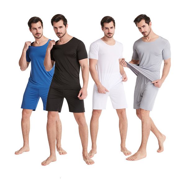 Vêtements de nuit pour hommes Ice Silk Sleepwear Hommes Solid Men Summer Pyjama Sets Pijama Shorts With Shirt Plus Size Casual Comfort Sleepwear Pyjamas 230519