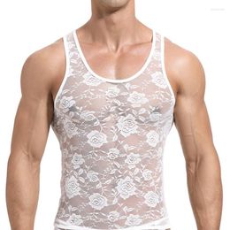 Vêtements de nuit pour hommes Incerun hommes maille pyjamas ensembles dentelle transparente sexy col rond sans manches débardeur boxeurs slips 2 pièces costumes S-5XL