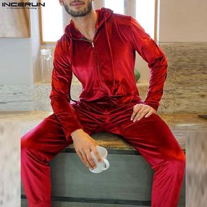 Slaapkleding voor heren Incerun Pyjamas Jumpsuits Velours Huiskleding vaste capuchon Lange mouw Zipper Rompers Pockets Leisure S-5XL 221124