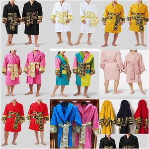 Vêtements de nuit pour hommes Robe Jacquard Robe Vintage avec ceinture de taille Femmes Hommes Robes de bain d'hiver Robes de chambre épaisses 8 couleurs Drop Delivery A Dh0Mp