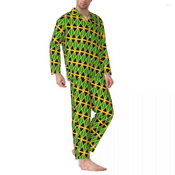 Ropa de dormir para hombre Conjuntos de pijamas con bandera jamaicana Primavera Moda jamaicana Lindo Diario Unisex 2 piezas Vintage Ropa de dormir personalizada de gran tamaño Regalo