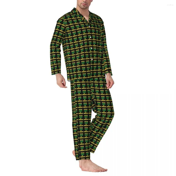 Vêtements de nuit masculins drapeau jamaïcain pyjama sets d'automne amour Jamaïque somnolence confortable 2 pièces