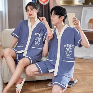 Vêtements de nuit pour hommes Japon Kimono Vêtements de nuit pour couples Été Coton Hommes Pyjamas Ensemble Court Tops de nuit Pantalon Femmes Vêtements de maison Loungewear Hombre 231016