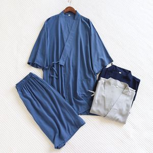 Vêtements de nuit pour hommes Kimono japonais pyjamas frais hommes été coton soie à manches courtes Shorts homme Pijama été mince Homewear costume pyjamas Homme 230505