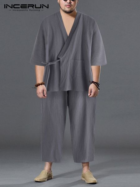 Vêtements de nuit pour hommes Ensemble de pyjamas kimono pour hommes japonais Robe pour hommes 2PCS / Set Pyjama ample pour salle de bain INCERUN Pyjama confortable Hombre 230330