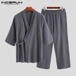 Ropa de dormir para hombres Conjuntos de pijamas de kimono para hombre japonés Bata para hombre 2 piezas Set Albornoz Ropa de dormir Hombre suelto Algodón Cómodo Conjuntos de pijamas 5XL 230503