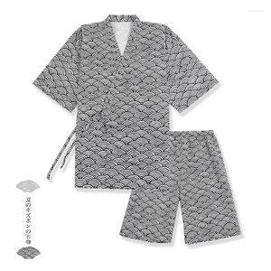 Vêtements de nuit pour hommes Style traditionnel japonais Pyjamas Shorts Set Hommes Sleep Lounge Kimono Yukata Peignoir Chemise de nuit Loisirs Sweat