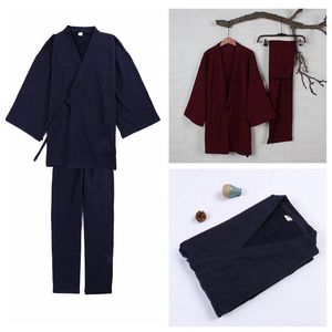 Ropa de dormir para hombre, estilo tradicional japonés, Otoño Invierno, conjunto de pantalones de pijama gruesos sueltos, Kimono Yukata para dormir para hombre, albornoz