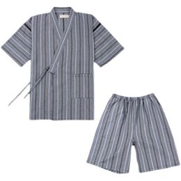 Slaapkleding voor heren Japanesetraditionele man Bathrobe Vintage Yukata Zomer Kimono Kimono met korte mouwen met shorts Set Hanfu Sleep Lounge katoenen pyjama's 230505