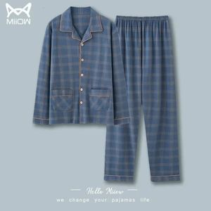 Vêtements de nuit pour hommes Corée Ensembles de pyjama pour hommes vêtements de nuit simples à manches longues en coton haut pantalon loisirs vêtements d'extérieur doux automne hiver grande taille vêtements de détente 231122