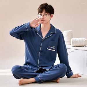 Heren nachtkleding Koreaanse mode katoen lang slapen lente vest nachtkleding jeugd jongen casual loungewear pyjama homme