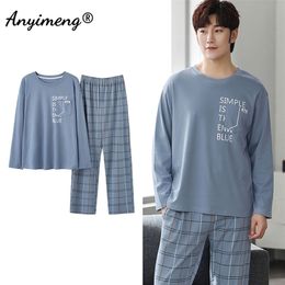 Slaapkleding voor heren Koreaanse minimalistische stijl Man Pyjama Set Loungewear Cotton met lange mouwen voor jongens Leisure Mens Pijama's Fashion Homesuits 220924