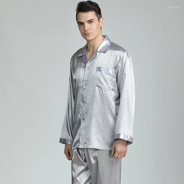 Vêtements de nuit pour hommes L-3XL Hommes Pyjamas Ensembles Été Blouse à manches longues Pantalon 2pcs Costumes Imprimer Lâche Casual Taille élastique Tenues masculines HW55