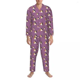 Vêtements de nuit pour hommes Lavande Cochon d'Inde Pyjamas Homme Animal Imprimer Romantique Chambre Printemps Deux Pièces Casual Lâche Surdimensionné Motif Ensemble