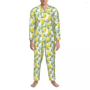 Vêtements de nuit pour hommes Citron Tree Pyjamas Ensemble Automne Fleur Imprimé Floral Mode Chambre Hommes 2 Pièces Esthétique Surdimensionné Graphique Vêtements De Nuit