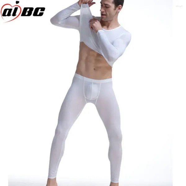 Ropa de dormir para hombre, conjuntos de pantalones largos, ropa de otoño, conjunto de aislamiento inferior de seda de hielo, lencería ultrafina, Cueca Calzoncillos