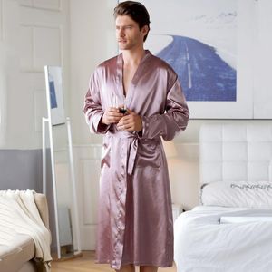 Slaapkleding voor heren losse plus size mannen gewaad kimono badjurk zomer casual nachthemd sexy nachtwear v-neck satijn lange huiskleding