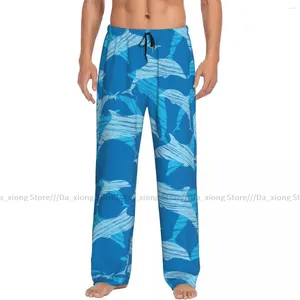 Vêtements de sommeil pour hommes pantalons de sommeil en vrac pyjamas dauphins motif long bottoms bottoms décontracté.