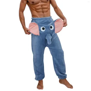 Vêtements de nuit pour hommes Lounge Pyjama Animal 3D Oreilles Tronc Dessin animé Belle Éléphant Lâche Casual Peluche Automne Hommes Femmes Pantalons Home Wear