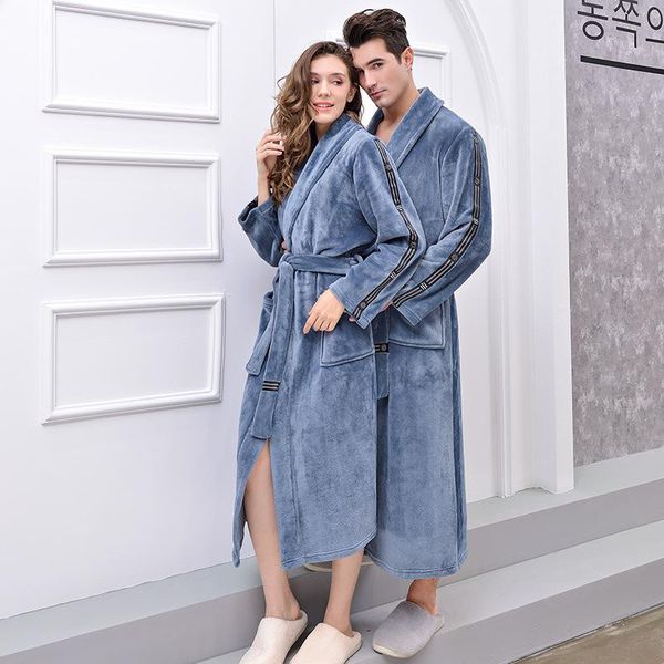 Ropa de dormir para hombres Amantes Suave Cálido Hombres Robe Albornoz Invierno Nightgown Coral Terciopelo con capucha Franela Robes Otoño Mujer Ropa Bata Lo