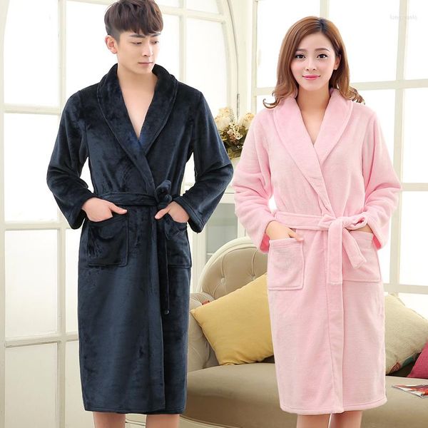 Vêtements de nuit pour hommes Lovers Winter Coral Fleece Peignoir chaud Hommes Long Flanelle Soft Kimono Robe de bain Robe de chambre pour hommes Robes de salon