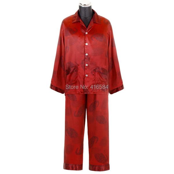 Vêtements de nuit pour hommes luxe chinois rouge court/Long pyjama Couple Satin soie vêtements de nuit hommes Pyjamas Pjs