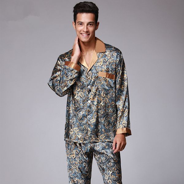 Vêtements de nuit pour hommes Pyjamas de luxe hommes Paisley motif vêtements de nuit en soie à manches longues 220823