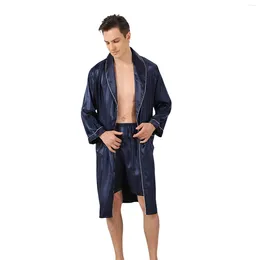 Vêtements de nuit pour hommes Robe masculine Satin Peignoir avec short Ensemble Pyjama Jacquard à rayures larges Kimono soyeux