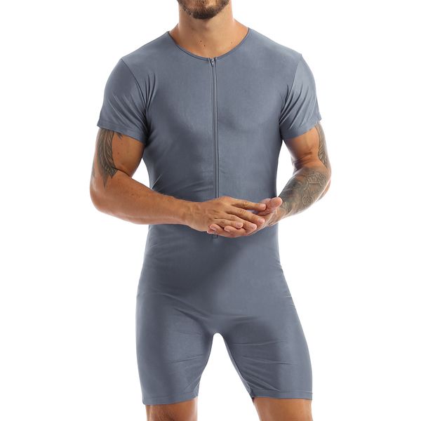 Ropa de dormir para hombres Ropa de dormir deportiva masculina Manga corta Cremallera frontal Onepiece Ballet Gimnasia Hombres Leotardo Body Mono Deportes Gimnasio Ropa de baile 220924