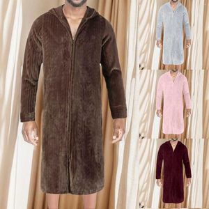 Heren Nachtkleding Heren Winter Koraal Fluweel Badjas Washandje Pyjama Pluizig Ultra Comfortabel Rits Capuchon Gewatteerd Verdikt Langer