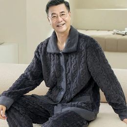 Vêtements de nuit pour hommes Mâle Hiver Moyen Âge Loungewear Hommes âgés Pyjamas épais polaire grand-père confort vêtements de maison ensemble vêtements extérieurs