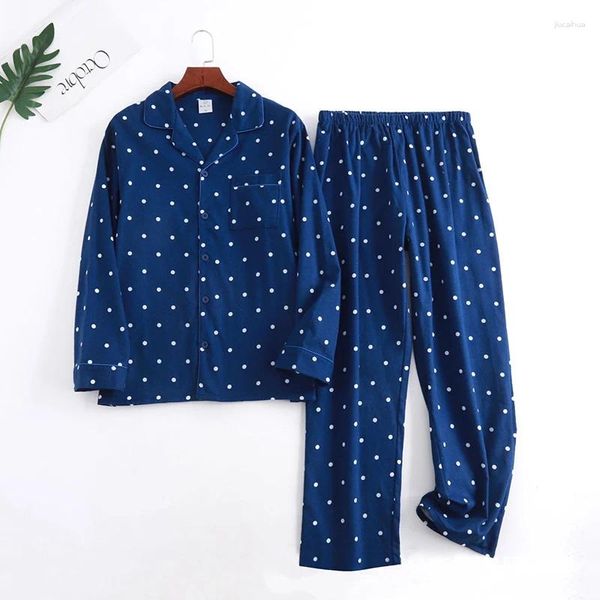 Ropa de dormir para hombre Pijamas para hombre Conjunto de dos piezas Otoño Invierno Algodón Manga larga Tops Pantalones Pijama Botón Ropa para el hogar Pijama con estampado a cuadros