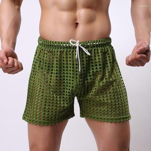 Vêtements de nuit pour hommes Homme Transparent Mesh Shorts Gay Sheer Voir à travers la marque Sleep Bottoms Loisirs Home Wear